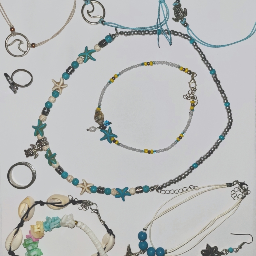 Beach Jewelry! Necklace Earrings Rings Wave bracelets Shell bracelets Turquoise